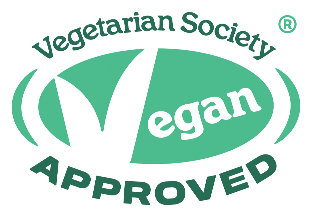 Vegetarian Society Vegan Approved logo on a white background