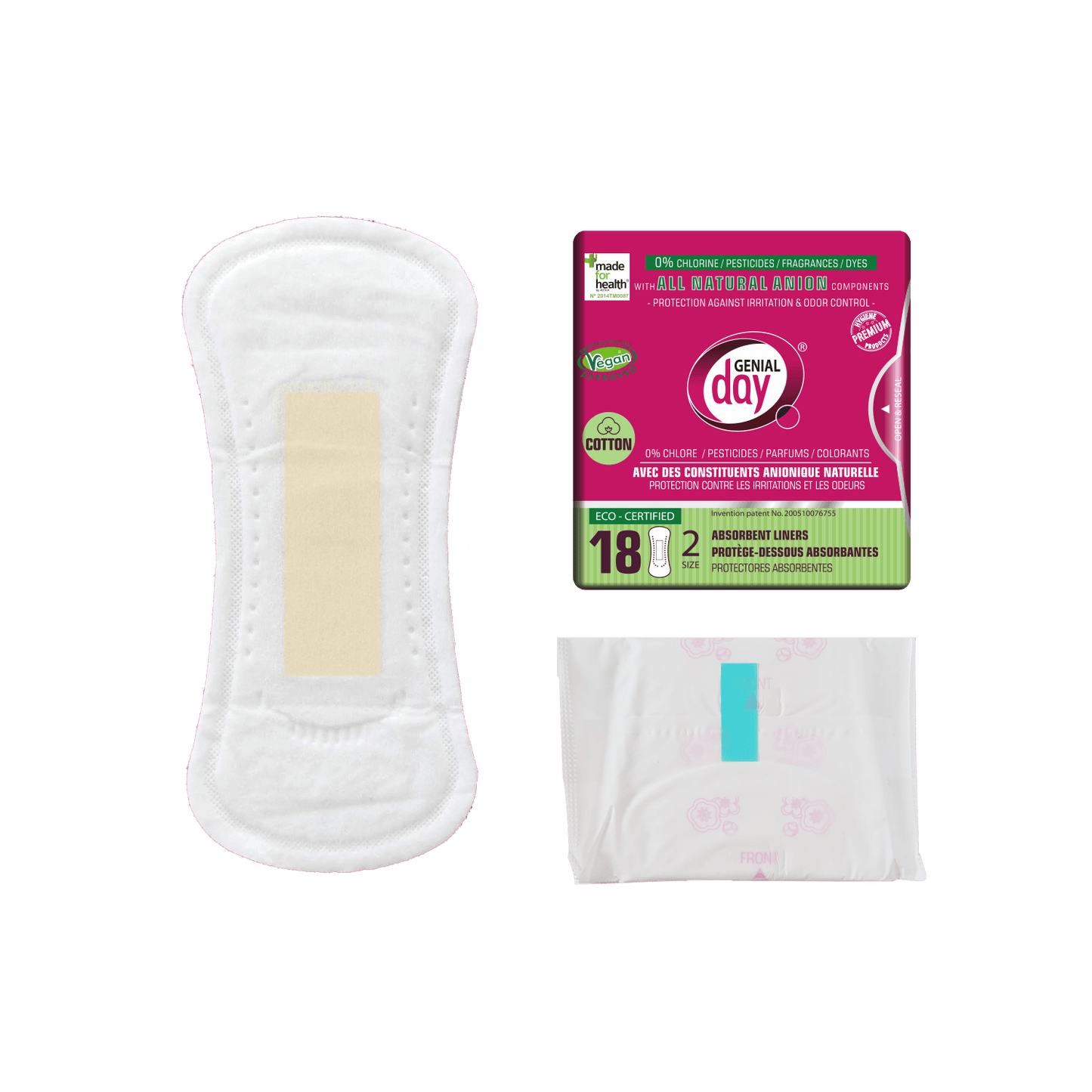 Genial Day absorbent cotton liners with anion strip